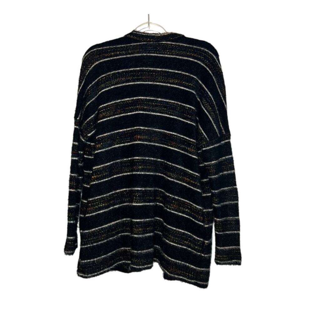 ModCloth Black Metallic Striped Cardigan Fuzzy Open Front Sweater S Soft Grunge - Picture 4 of 6